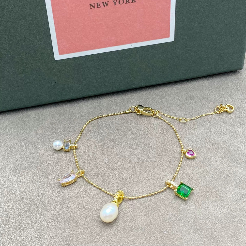 kate spade Colorful Zircon Heart Drop Pearl Charm Bracelet